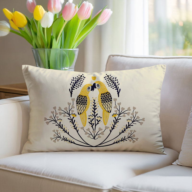 Coussin lombaire réversible intérieur / extérieur Jimi Parrot, Jaune, Rectangulaire H 14 po x l 20 po