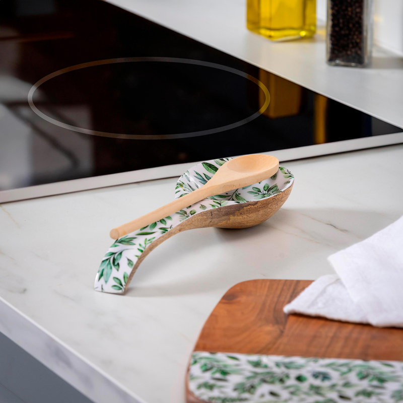 Repose-cuillère en bois à motif olive