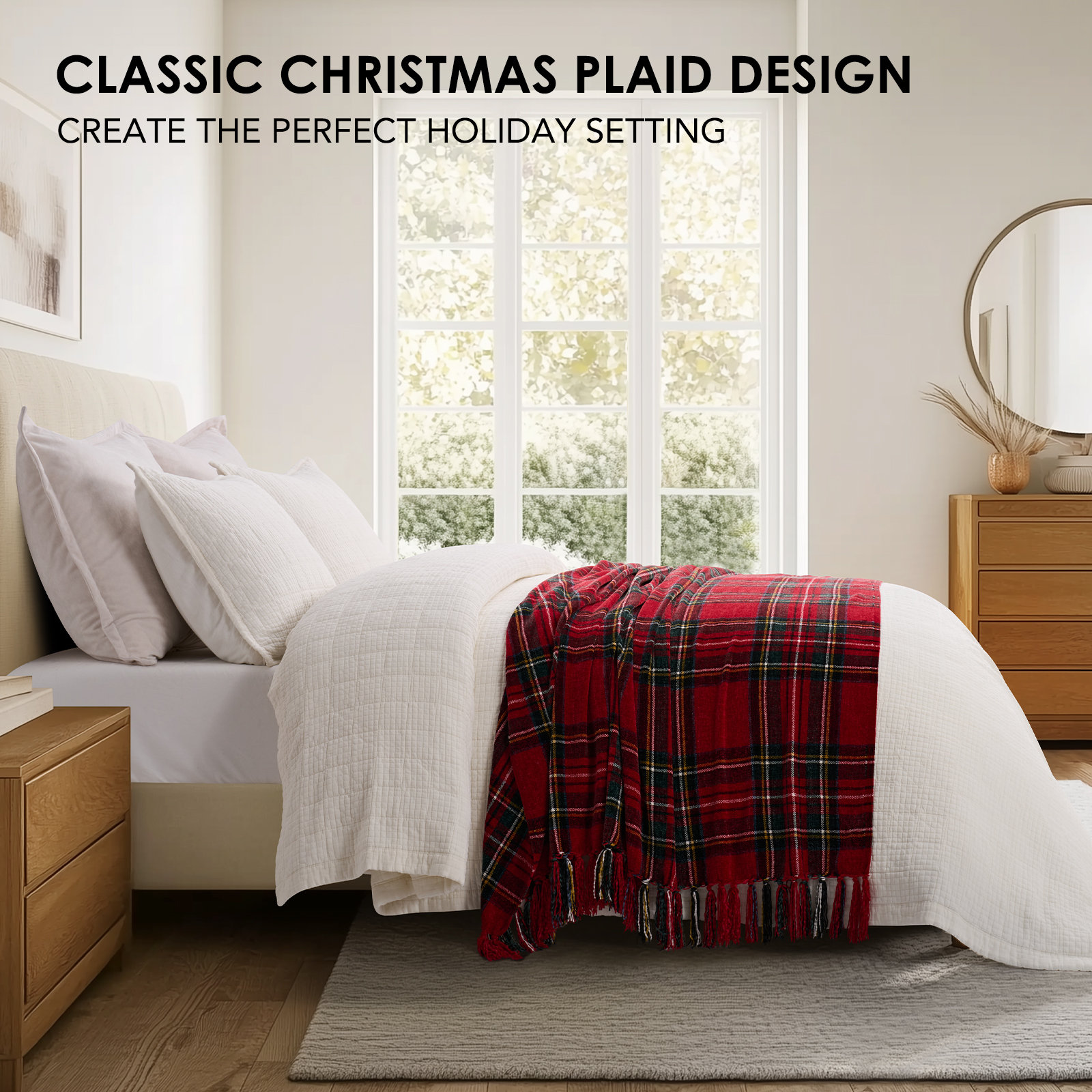Chenille Throw Blanket, 60" L x 50" W, Classic Red Plaid