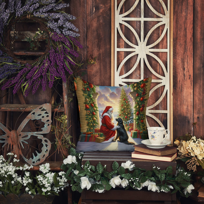 Coussin décoratif à poil plat Retriever and Santa Claus, H 14 po x l 14 po