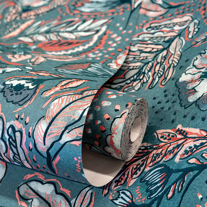 Pepper Embossed Wild Flower Felice Wallpaper Roll, Green