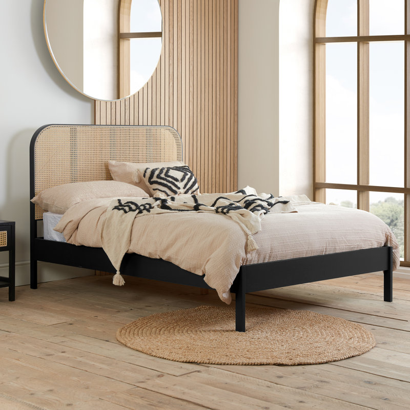 Adeoye Rattan Panel Bed, Black, Kingsize (5')