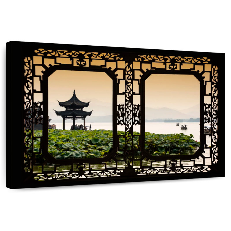 Lilie, fenêtre asiatique, lac, H 26 po x l 39 po