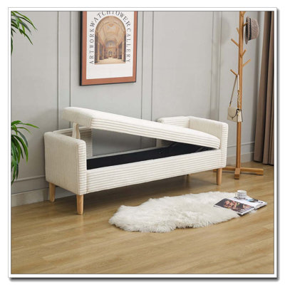 Banc de rangement rembourré en velours côtelé avec repose-pieds pour fenêtre
