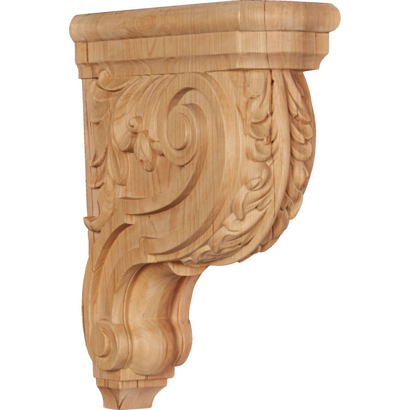 Hudson Acanthus Wood Corbel, Cherry, 12" H x 3.5" W x 9" D