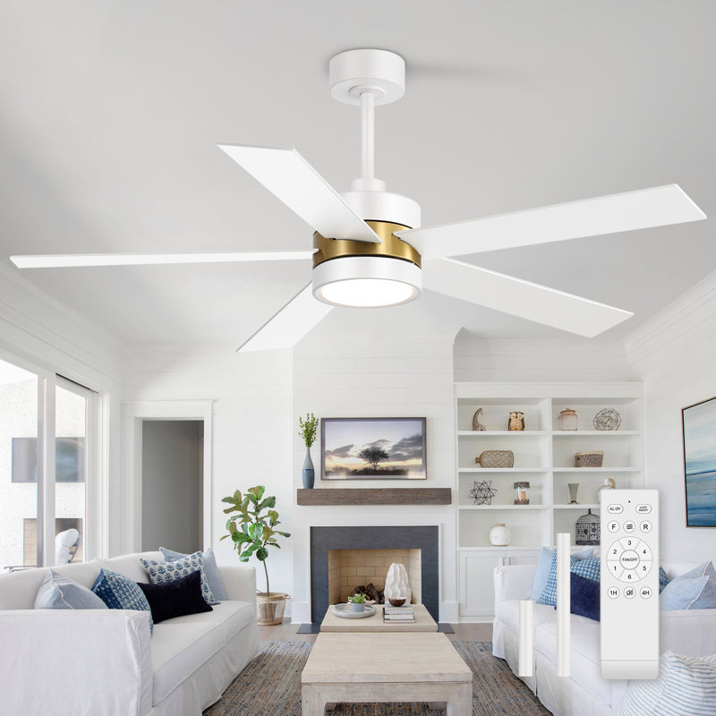 Beil 52/65 inch Large Modern Ceiling Fan with Light Kit and Remote Control, 3 LED Colors, 6 Speed Noiseless DC Motor, 5 Plywood Blades, for Indoor/Covered Outdoor Use