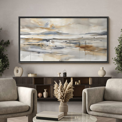 Abstract Landscape Reflection Framed Canvas - Neutral Watercolor Horizon Scene