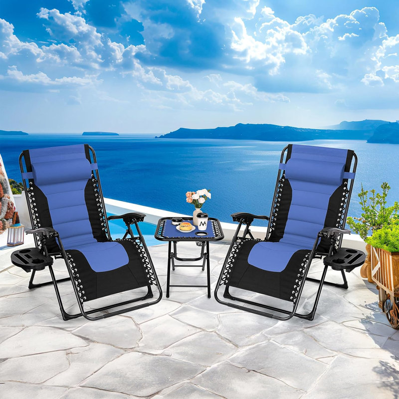 Metal Outdoor Lounge Chair with Ottoman, Blue