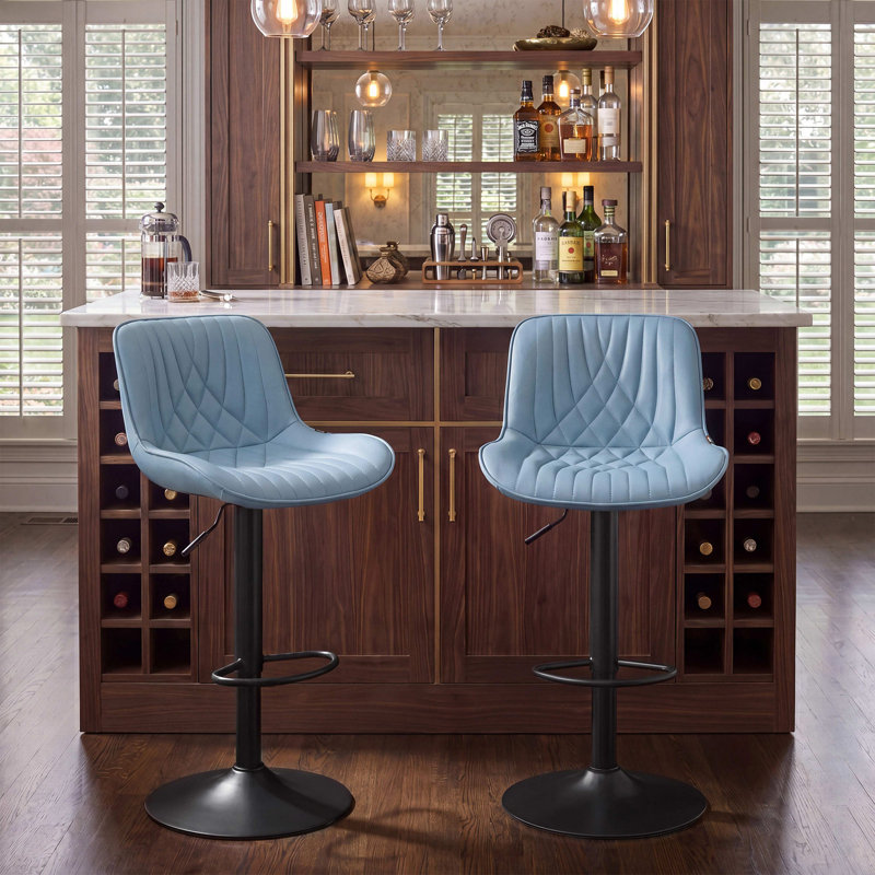 Tabourets de bar pivotants à hauteur réglable Zager, tabourets de comptoir rembourrés en cuir, tabouret de pub moderne, Bleu