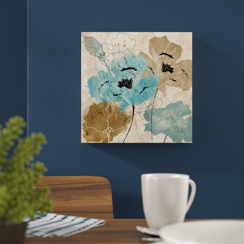 Metallic Blue And Brown Poppies II by Tre Sorelle Studios - Wrapped Canvas Print, 30.48cm H x 30.48cm W