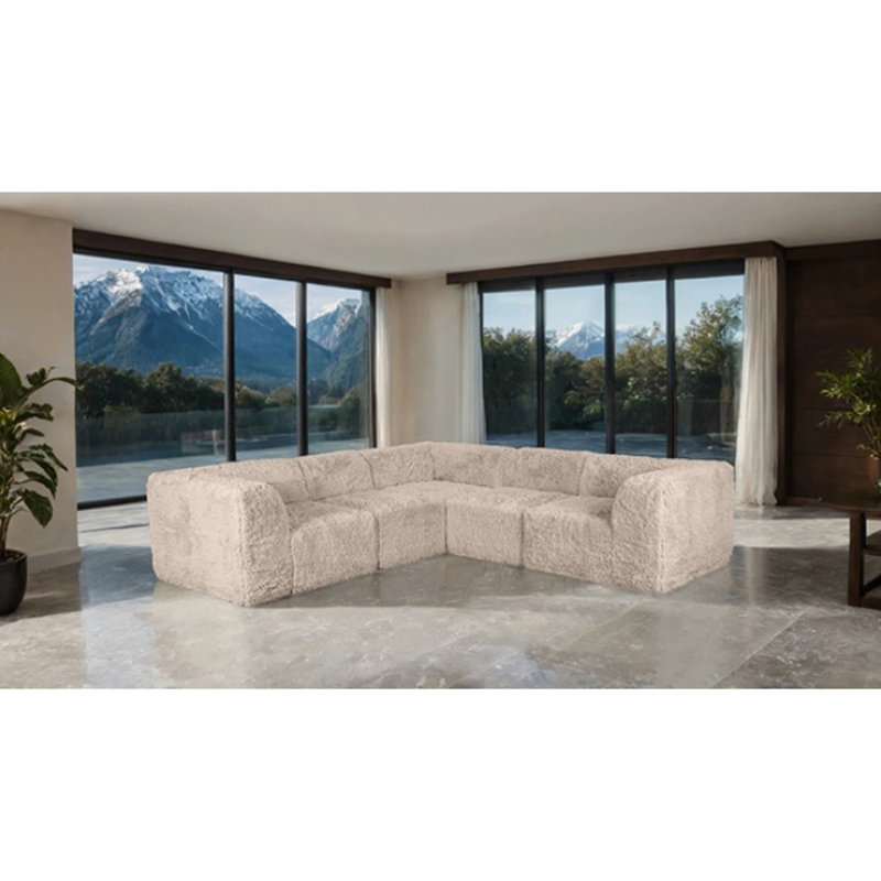Canapé modulaire symétrique 5 pièces Buehler, Fausse fourrure taupe