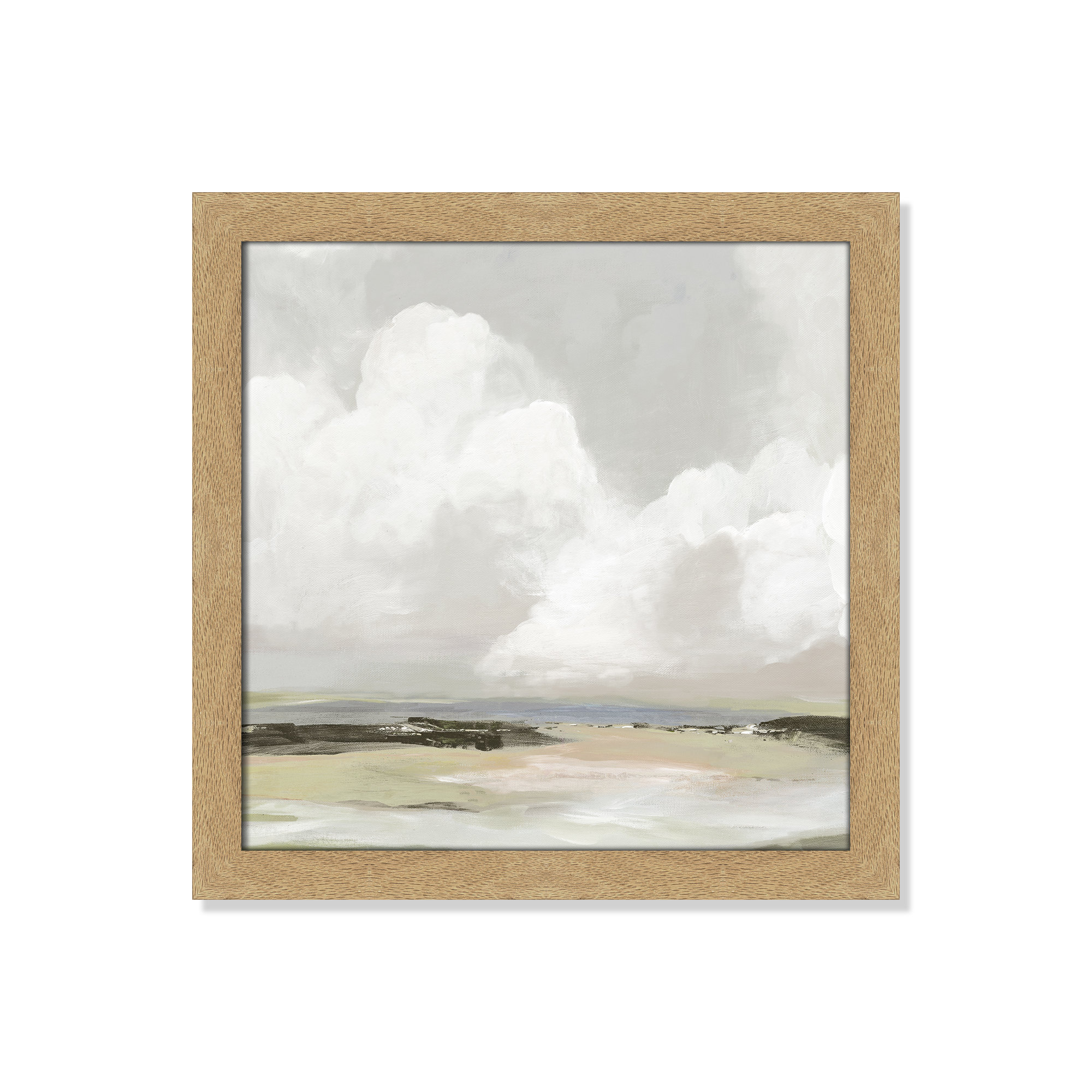 Soft Clouds - Picture Frame Painting Print, 18" H x 18" W x 1.12" D, Natural Framed