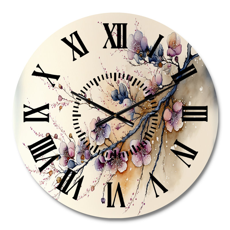 Horloge murale rose et prune cerisier en fleurs, Médium