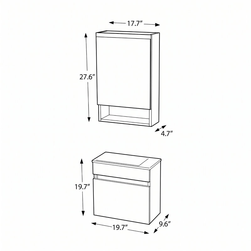 Ensemble de meuble-lavabo flottant simple avec armoire à pharmacie Alastair, Pine