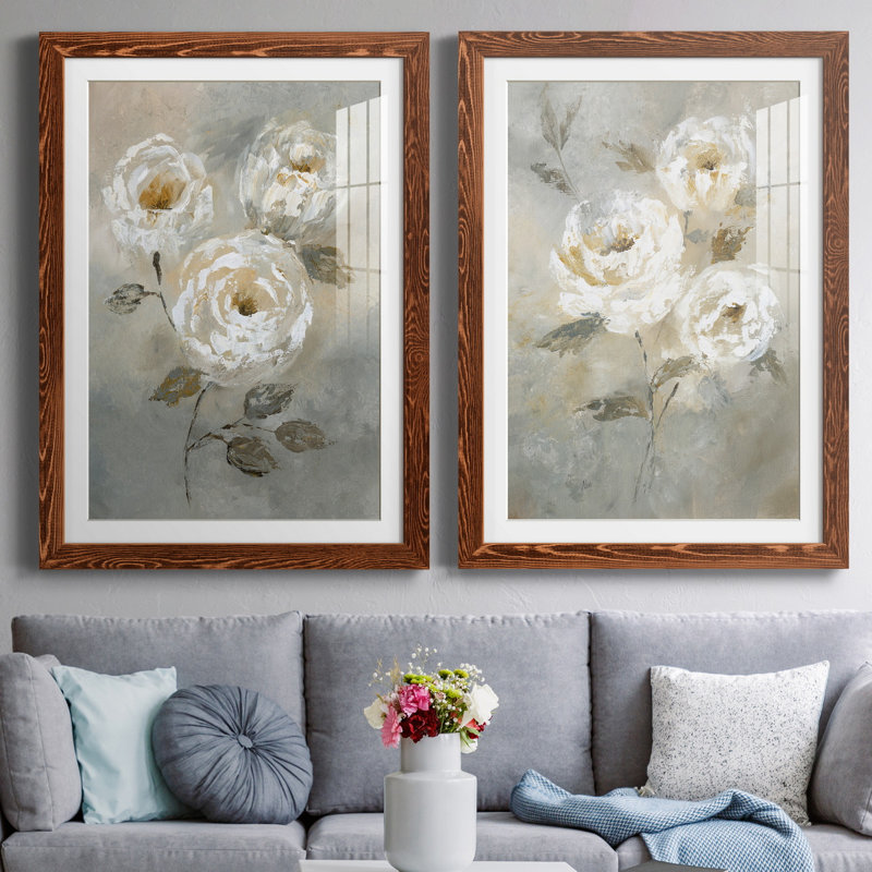 «Soft and Bold I», ensemble de 2 reproductions d'art, Blanc, H 31,5 po x l 47 po x P 1,5 po, Papier encadré érable
