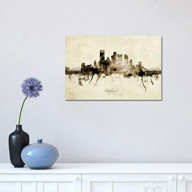 " Pittsburgh Pennsylvania Skyline " by Michael Tompsett Painting Print, 12" H x 18" W  x 1.5" D