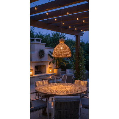 Bali Bell 32" White Rattan Pendant