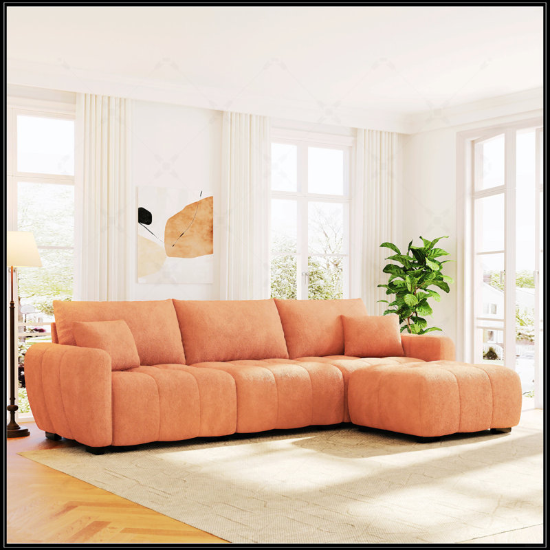 Canapé modulaire en forme de L de 110 po avec siège très grand, conception à tirette, repose-pieds mobile, mousse haute densité et structure en métal et bois robuste