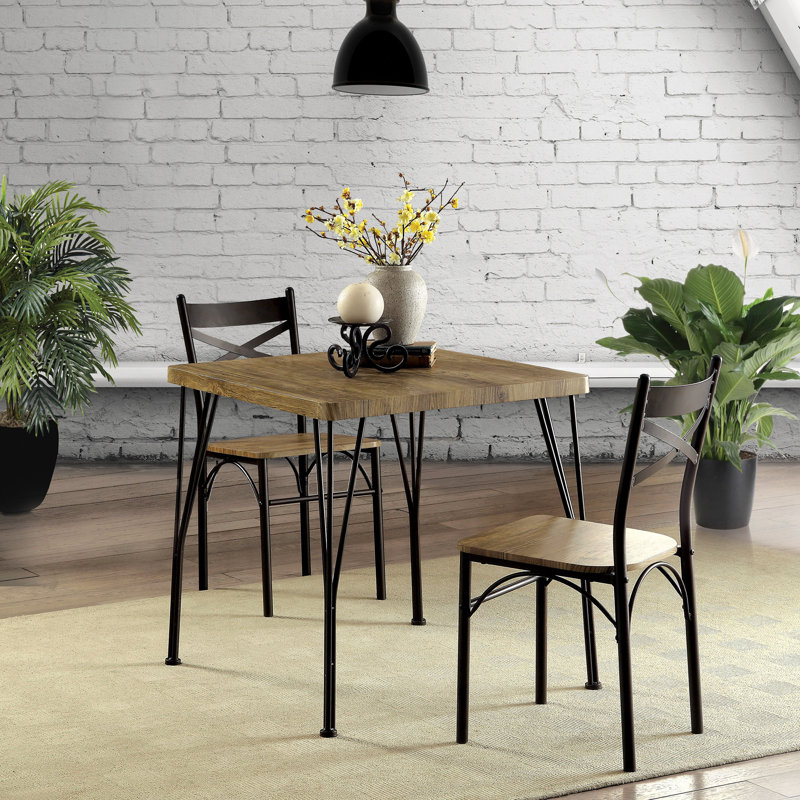 Ensemble de salle à manger Apollonia, Brun antique / Bronze foncé, 3 pièces : 1 table, 2 chaises
