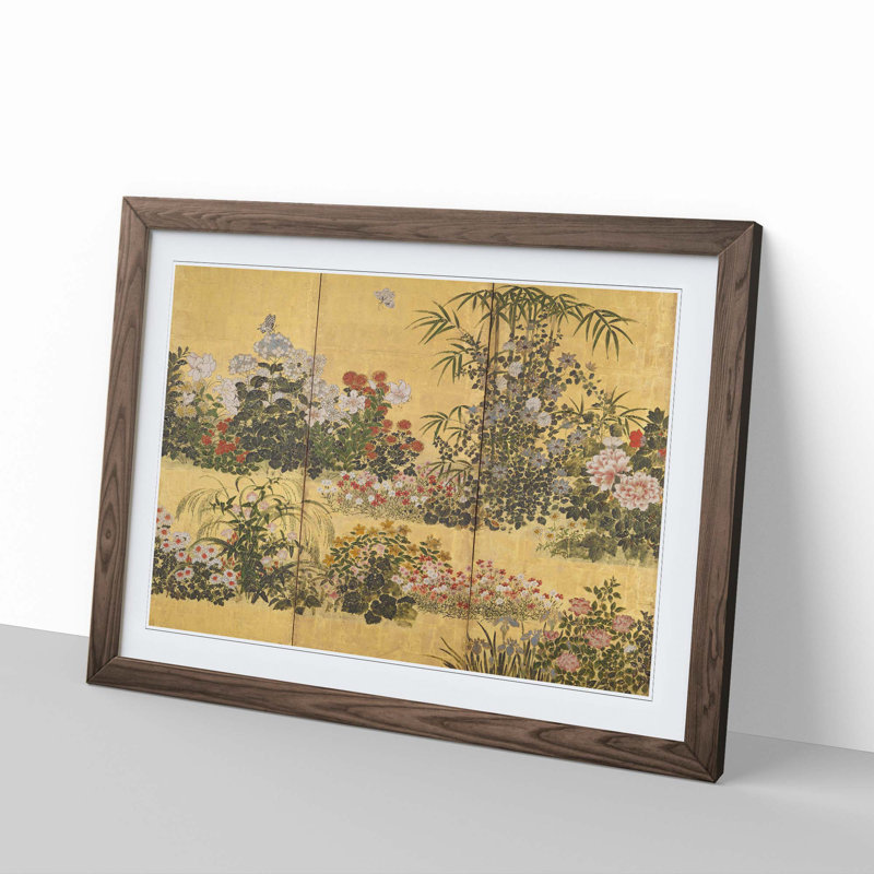 Flowers and Butterflies by Tawaraya Sotatsu - Framed Print, 48cm H x 65cm W x 2cm D, Walnut Framed