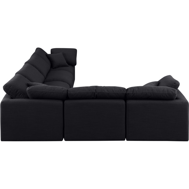 Canapé modulaire de coin rembourré 6 pièces Itala, Tissu texturé en lin noir