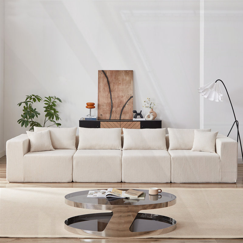 Canapé modulaire Riaan, Velours côtelé beige