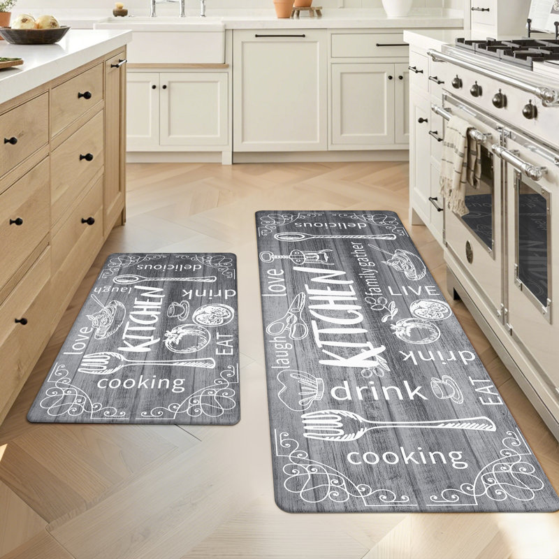 Tapis et tapis de cuisine anti-fatigue (ensemble de 2), Gris, Tapis de couloir 17 po x 28 po + 17 po x 59 po