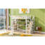 Lit mezzanine simple en métal avec escalier, bureau intégré et tablettes de rangement, blanc