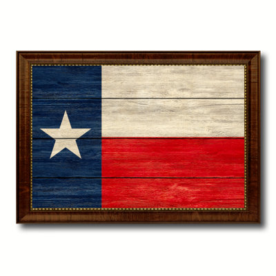 Impression de drapeau texturé Texas State avec cadre brun doré, 19 x 27