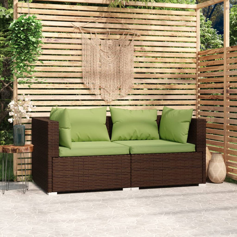 Canapé de patio rectangulaire avec coussins de 55,1 po de large Virigina, Brun, Vert