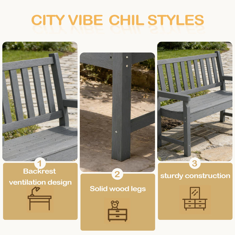 Banc de parc, banc de véranda pour 2 personnes, banc d'extérieur, siège courbé, Gris