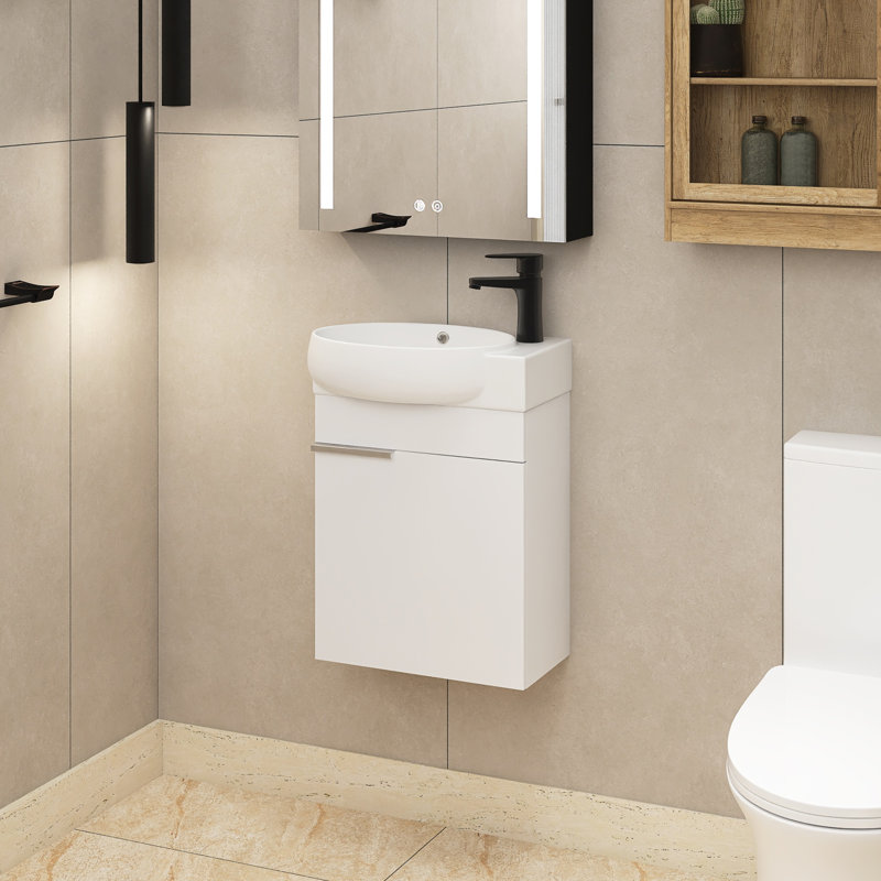Meuble-lavabo mural simple 17 po avec comptoir en céramique 17 po