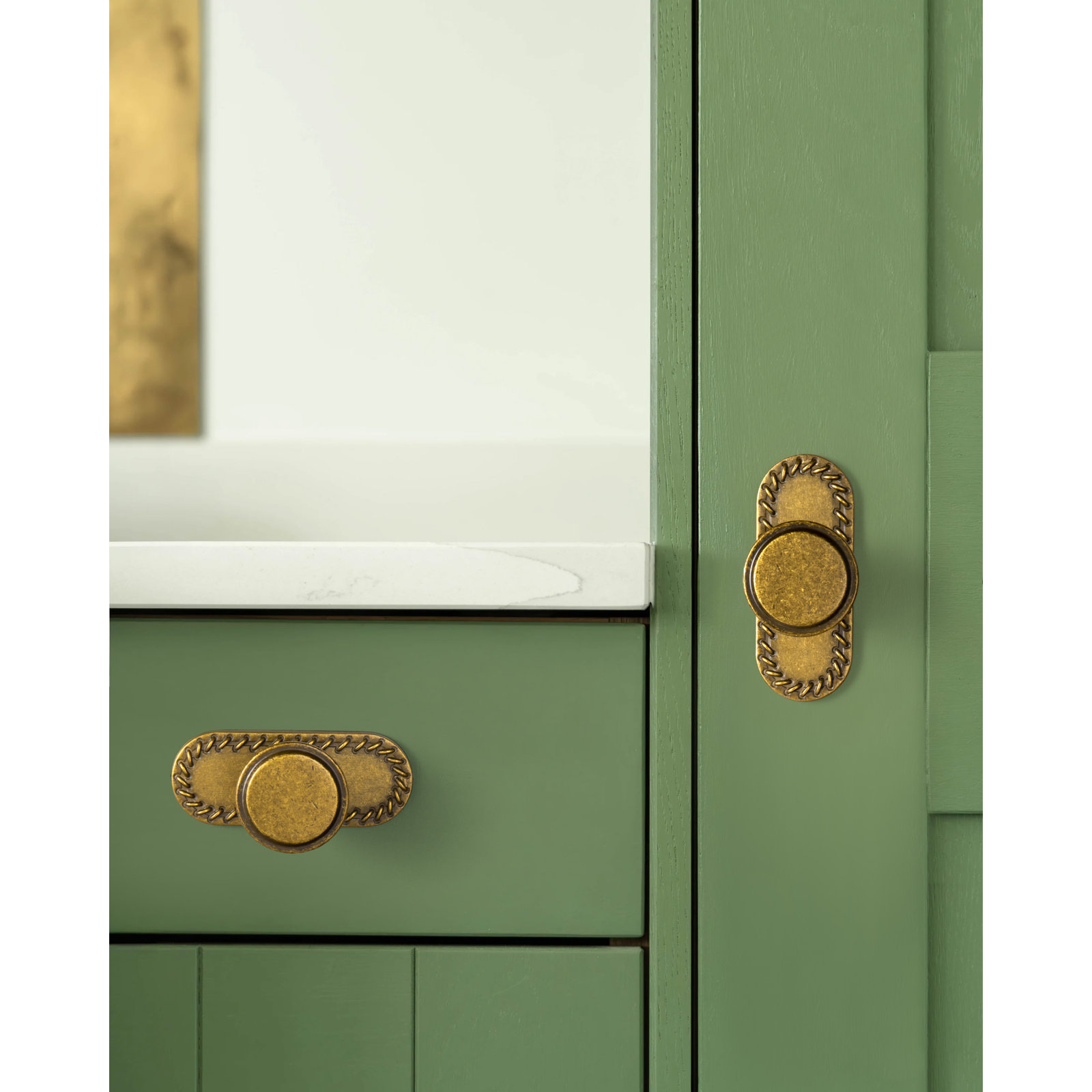 Mushroom Cabinet Knob with Backplate, Antique Brass