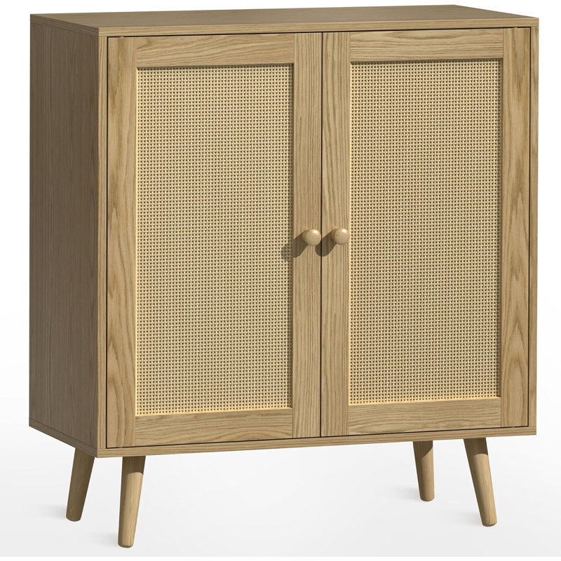 2 Door Rattan Storage Cabinet, Wood Kitchen Sideboard Buffet Console Table With Shelves For Kitchen & Entryway Storage