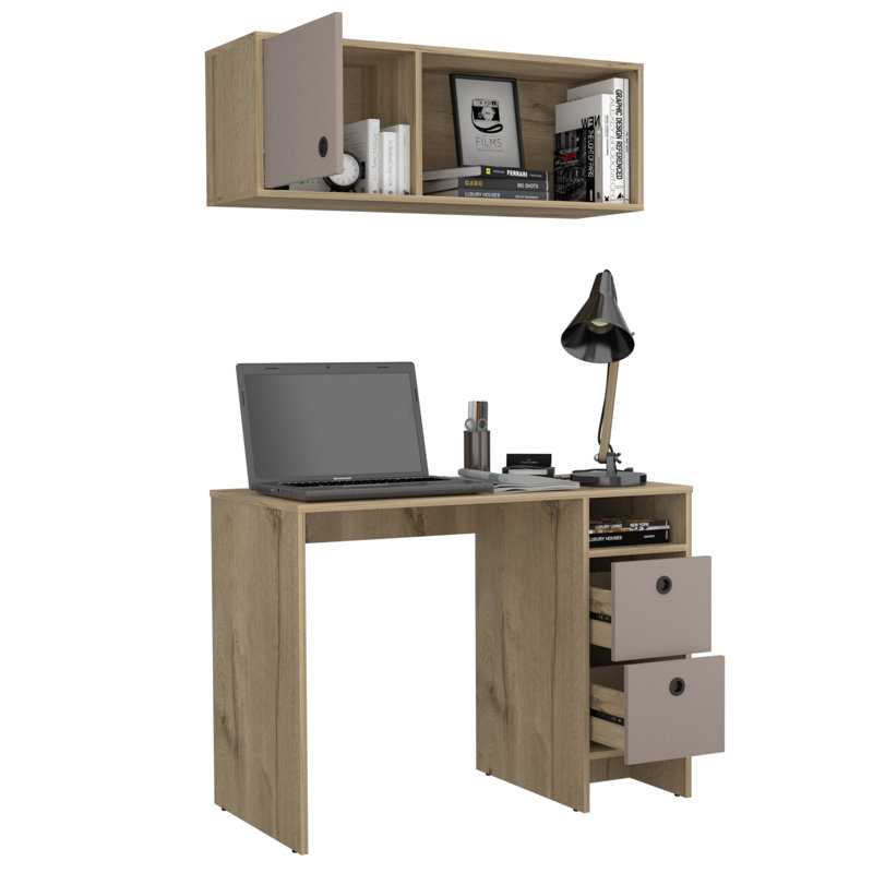 Ensemble de bureau 2 pièces, 2 tablettes, 2 tiroirs, 1 armoire murale, 1 porte