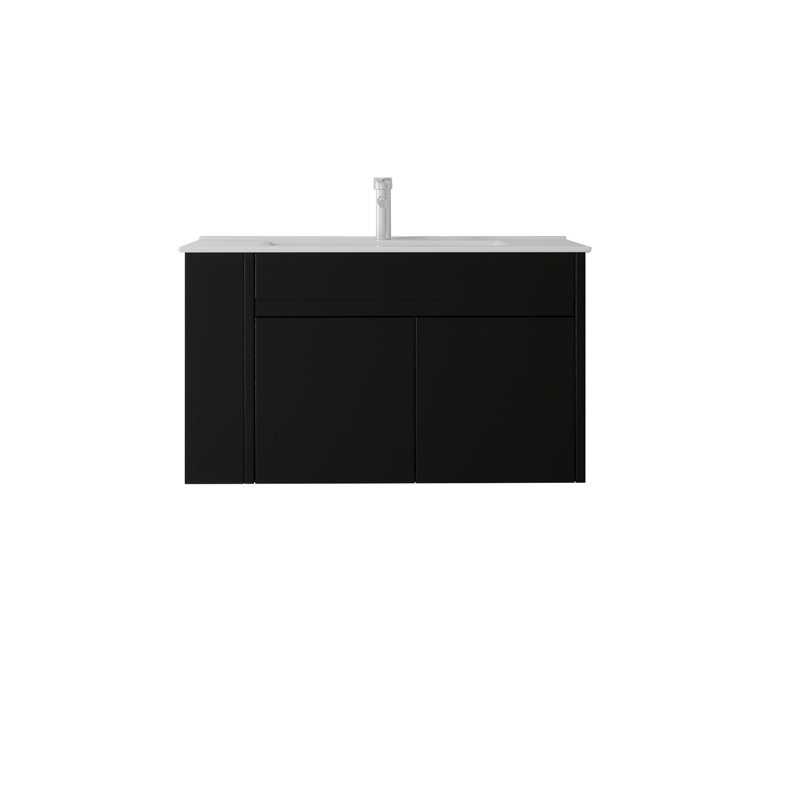Meuble-lavabo flottant avec lavabo, Noir, L 36 po