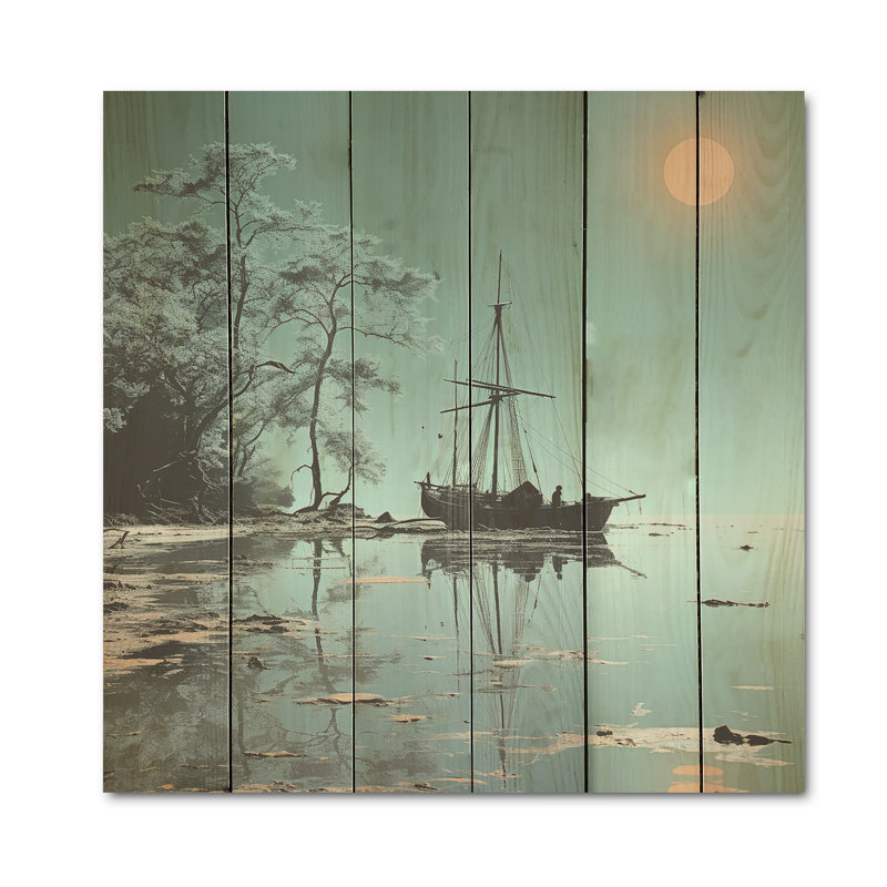 Coucher de soleil privé, répit, pirate, art sur bois de pin naturel, H 36 po x l 36 po