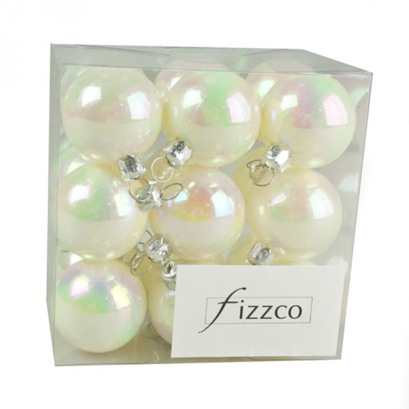Bauble, White Iridescent Shiny, 4cm H x 4cm W x 4cm D