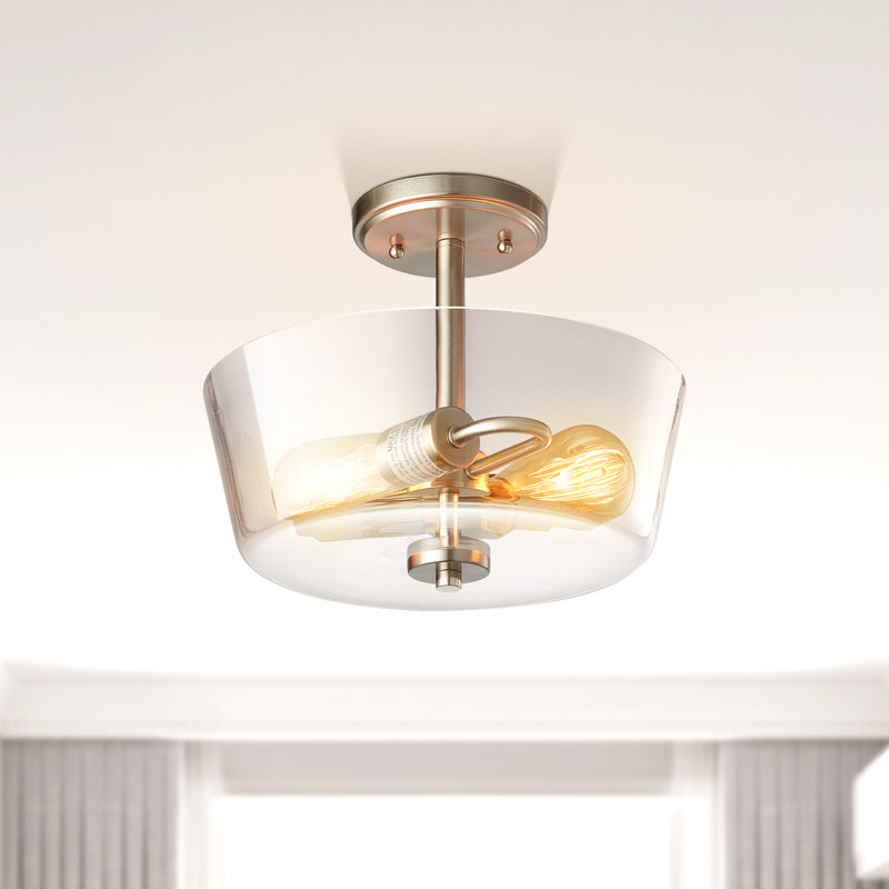 Plafonnier semi-encastré 2 lumières 12 po Komatke, Nickel brossé