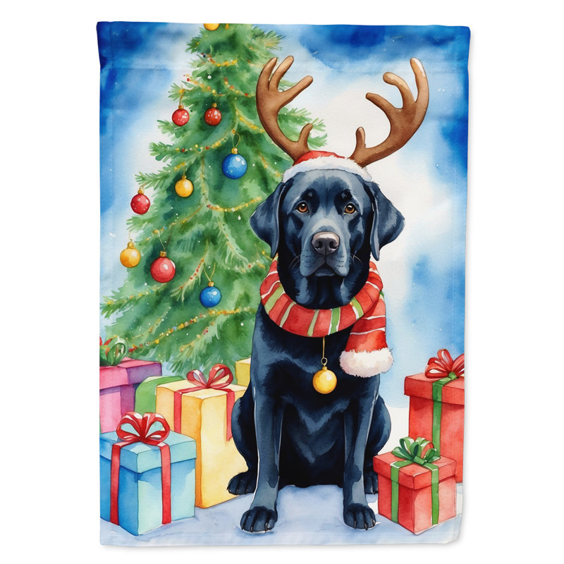 Drapeau de Noël renne de jardin, Labrador Retriever noir