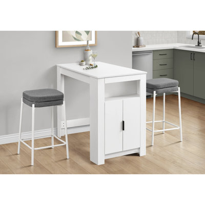 Tabouret de bar, hauteur de comptoir, ensemble de 2, cuisine, tissu gris, métal blanc, contemporain, moderne