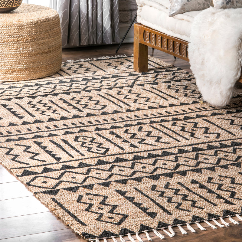 Tapis naturel en jute / coton noué à la main de style sud-ouest Brunner, Rectangle 4 pi x 6 pi