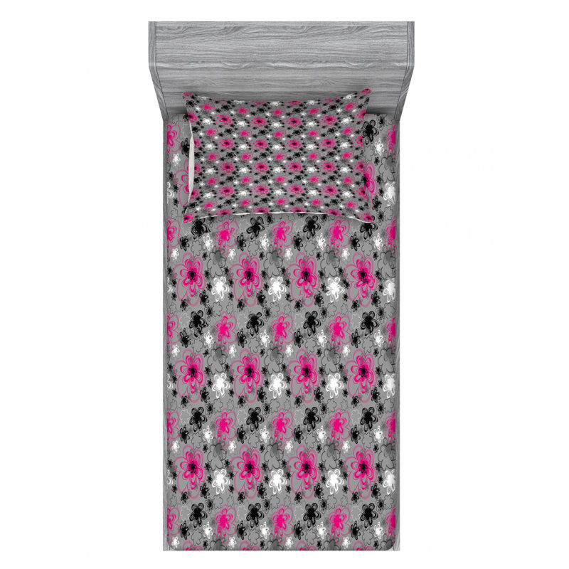 Microfiber Floral Sheet Set, Twin Sheet Set with Fitted Sheet