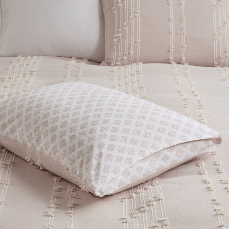 Blush Cotton Jacquard Full Comforter Set with Reversible Design