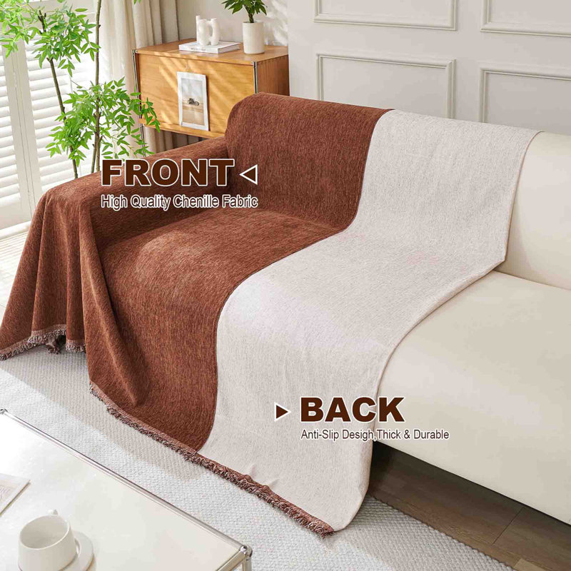 ‎Chenille Sofa Slipcover, Brown
