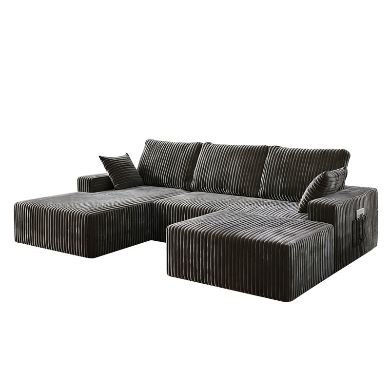 Canapé modulaire de 107 po de large avec 1 repose-pieds, canapé rembourré minimaliste moderne, canapé de coin en U confortable pour le salon, canapé d'angle à assise profonde, aucun assemblage requis