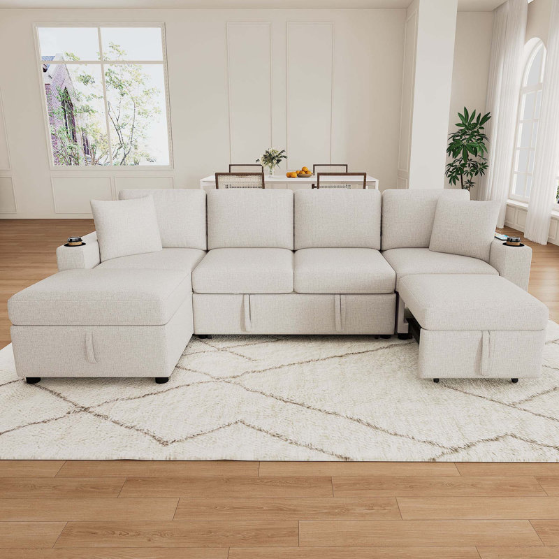 Canapé-lit modulaire convertible en L 109,1 po, Chenille beige