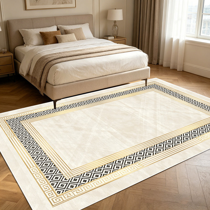 1PC luxury vintage geometric greek key border beige marble pattern area rugs, Soft and Comfortable, easy-to-maintain, machine washable Indoor floor mat, suitable for living room, bedroom, dining room, hallway, kitchen, balcony, entryway, Home Decor,
