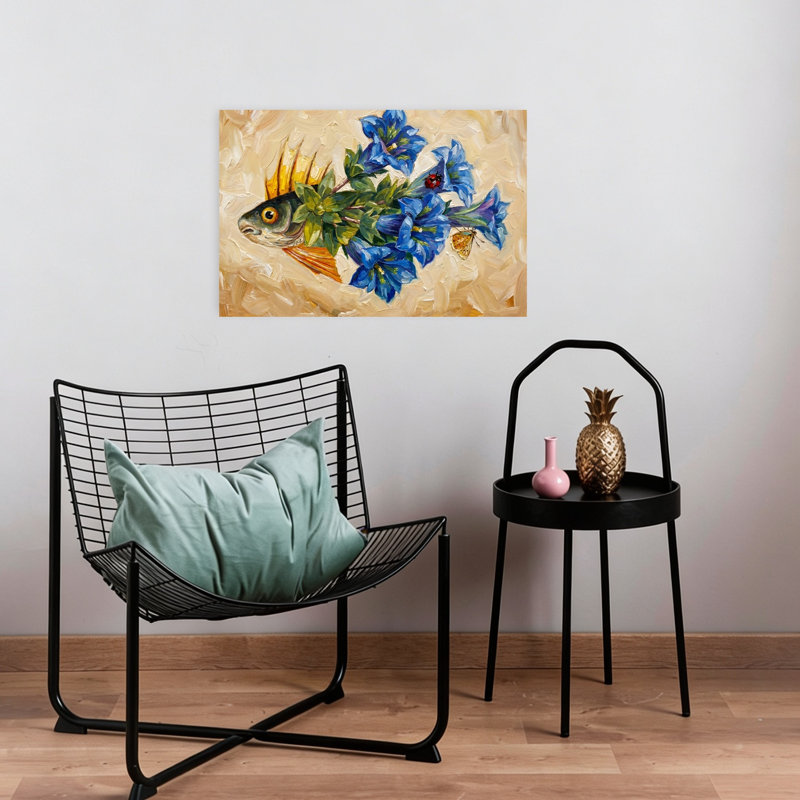 Reproduction d'art mural fantaisiste, poisson, coloré, élégant, surréel, papillon, coccinelle, fleur, nature, 16" H x 24" W