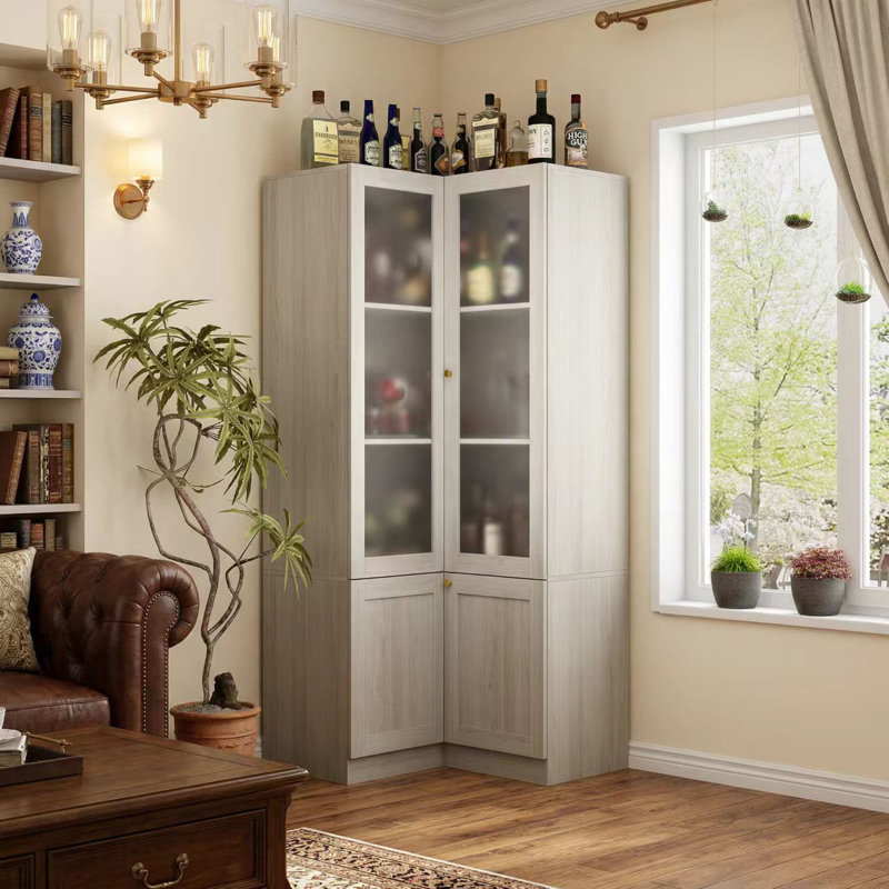 Corner Wine Bar Cabinet With Frosted Glass Door